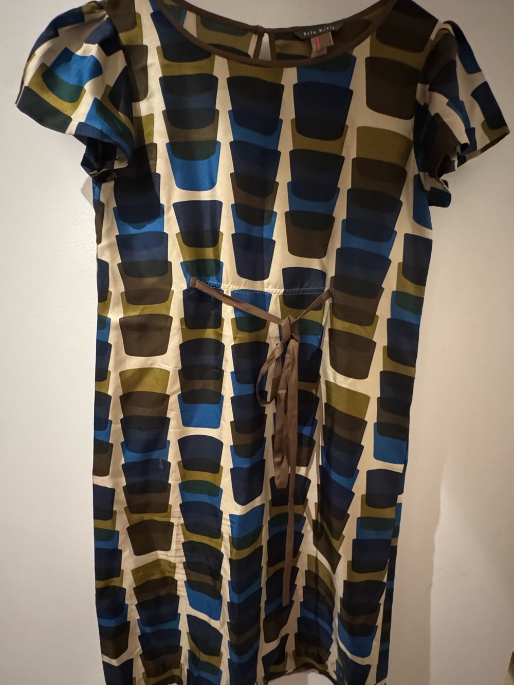 Orla Kiely Blue, Olive & Cream Geometric Midi Dress